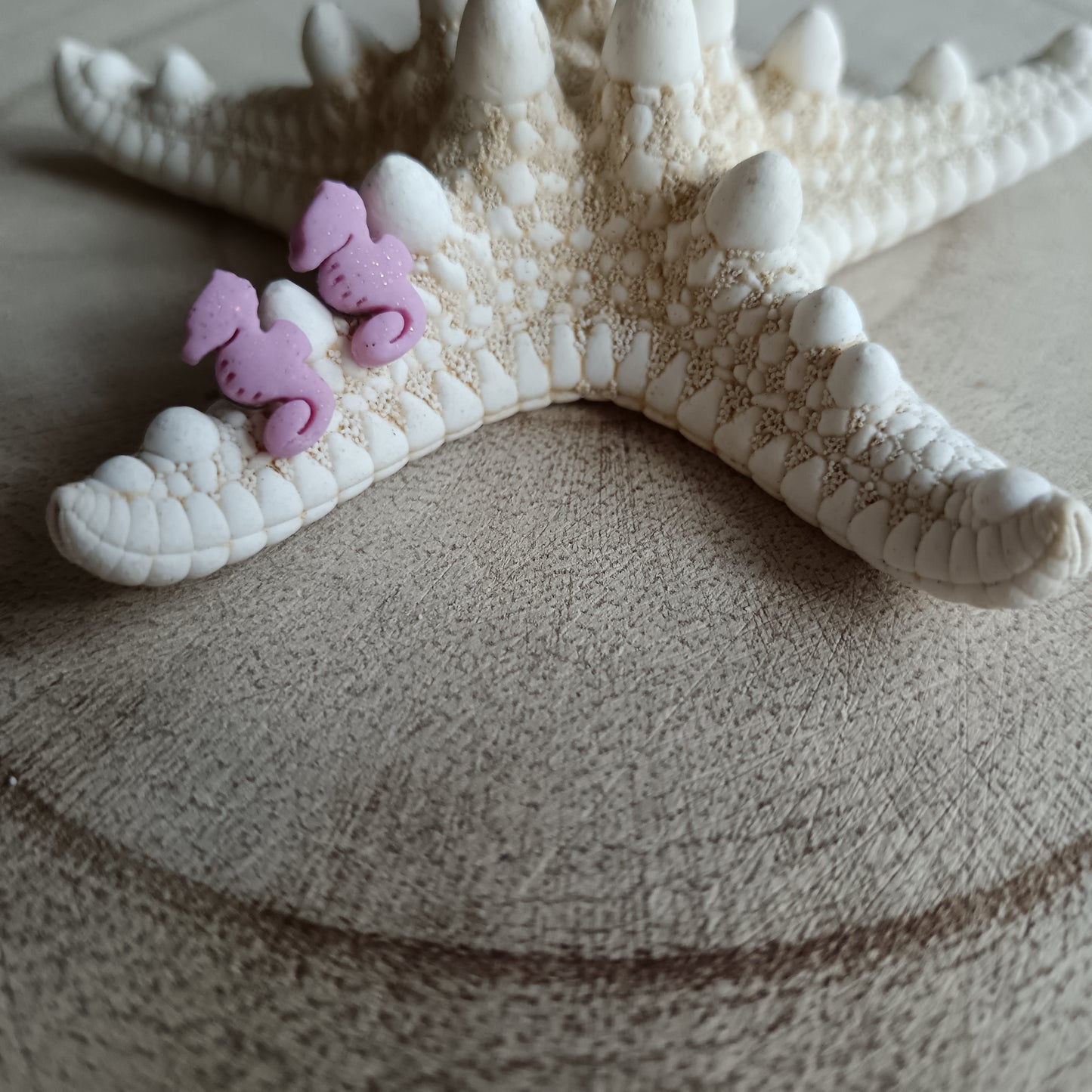 Micro Seahorse Baby Pink Shimmer Stud Earrings