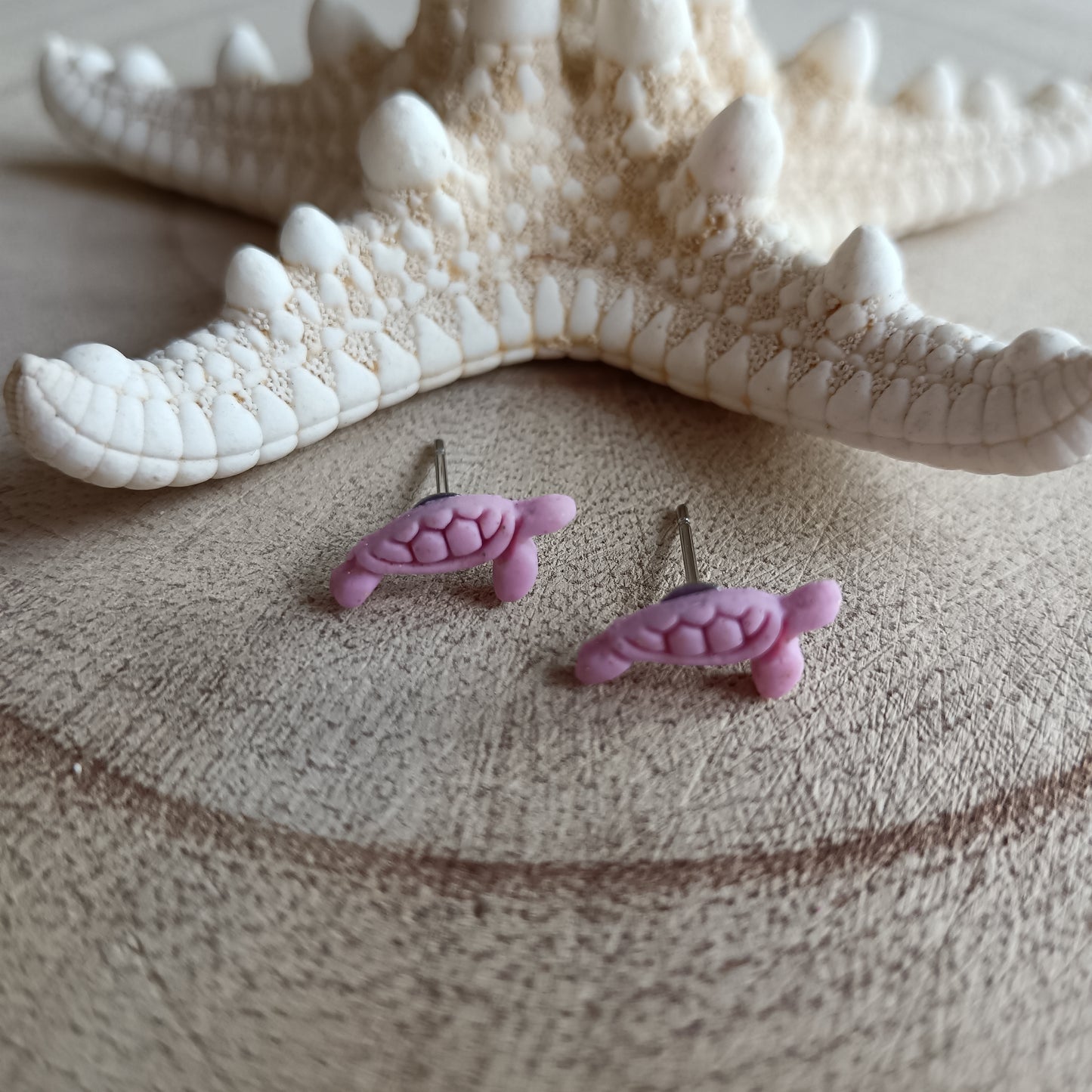 Micro Turtle Baby Pink Shimmer Stud Earrings