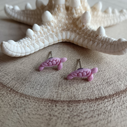 Micro Turtle Baby Pink Shimmer Stud Earrings