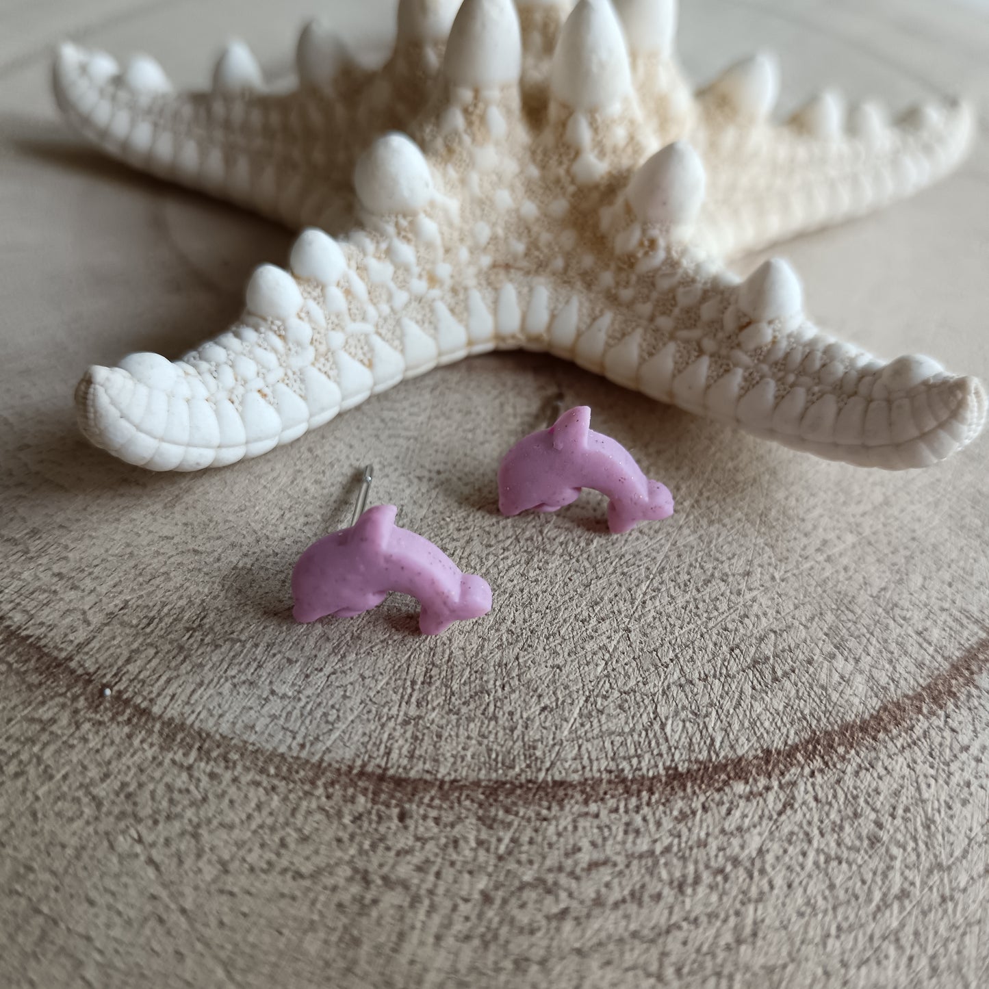 Micro Dolphin Baby Pink Shimmer Stud Earrings