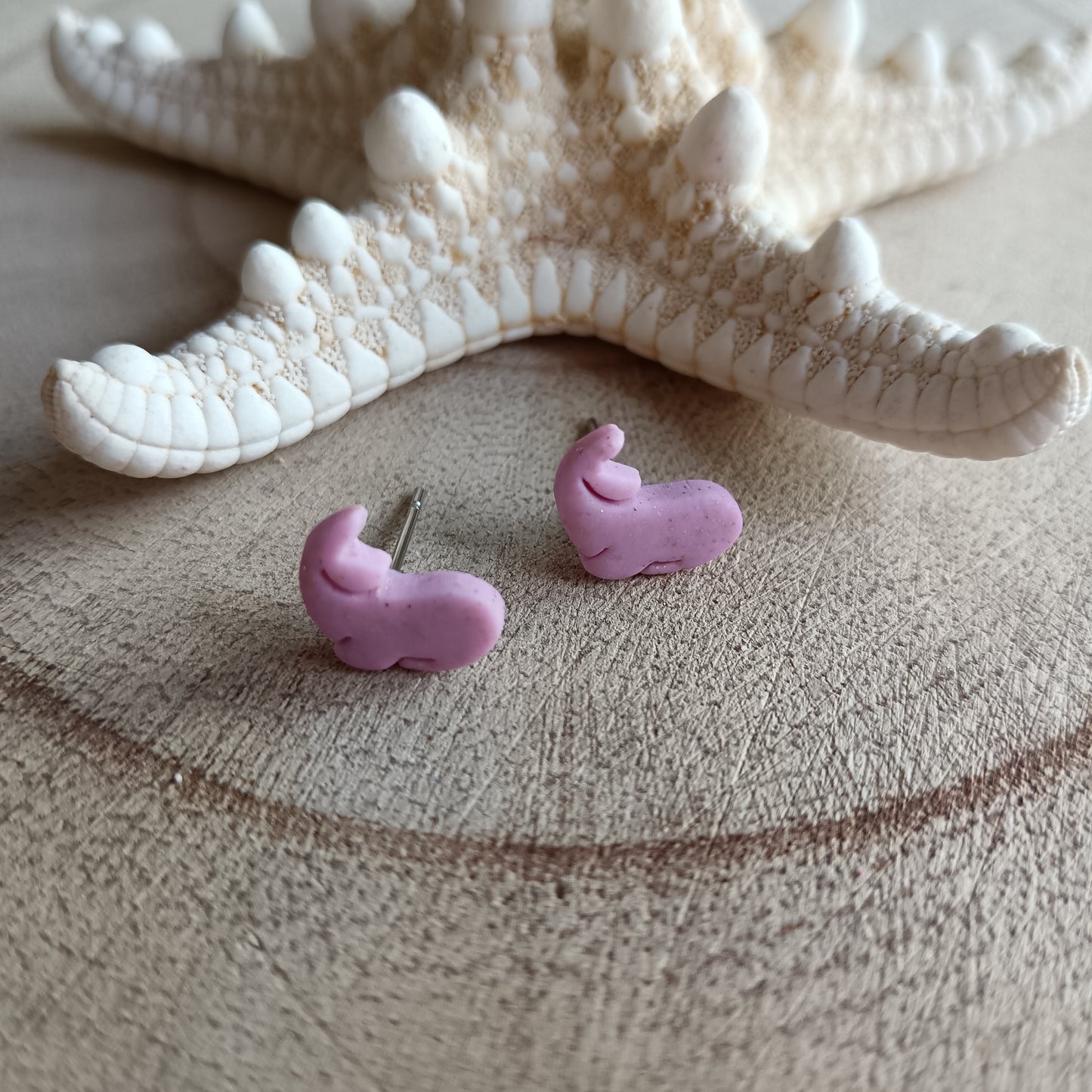 Micro Whale Baby Pink Shimmer Stud Earrings