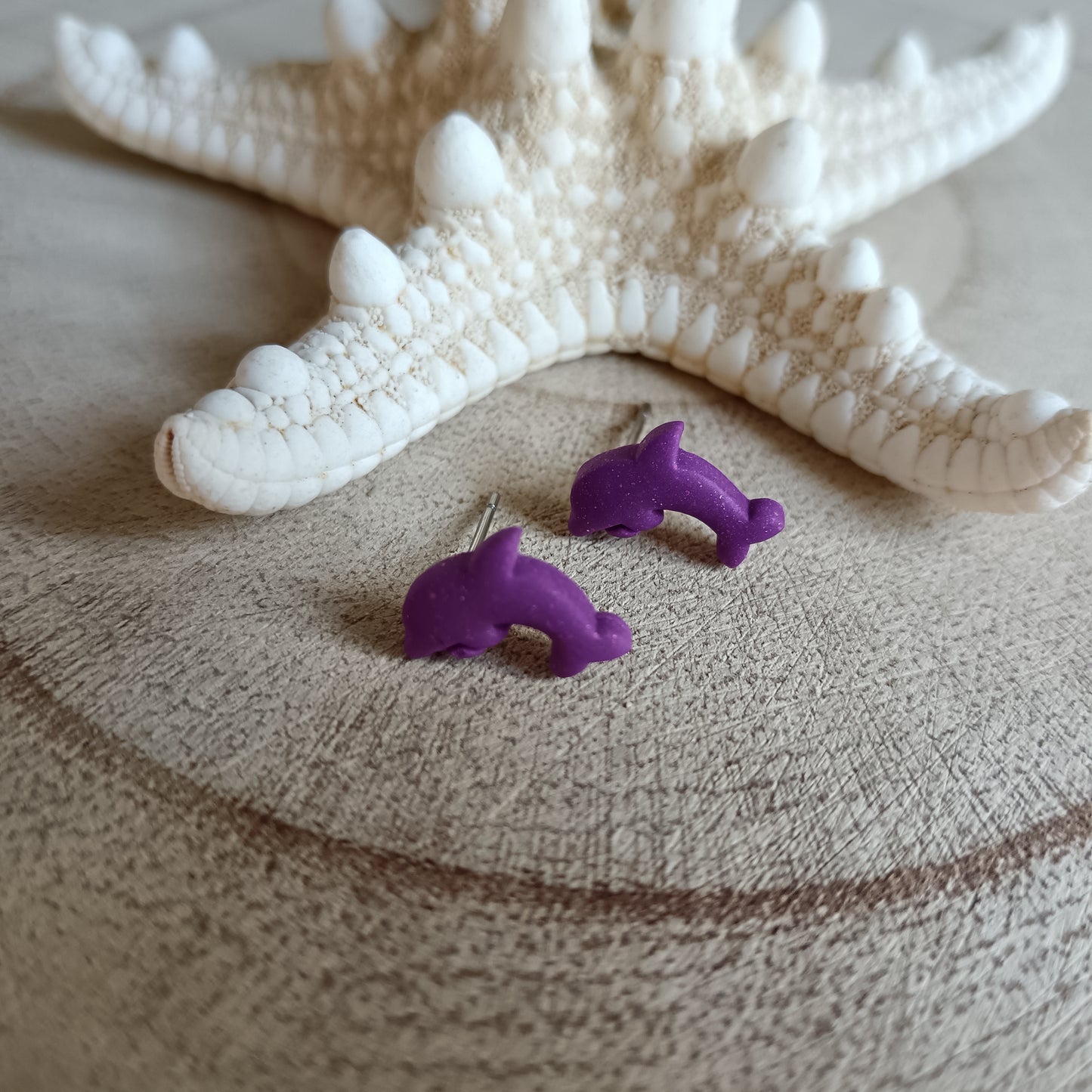 Micro Dolphin Purple Pink Shimmer Stud Earrings