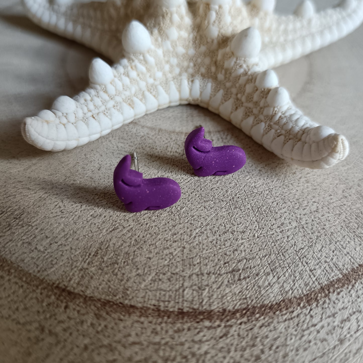Micro Whale Purple Pink Shimmer Stud Earrings
