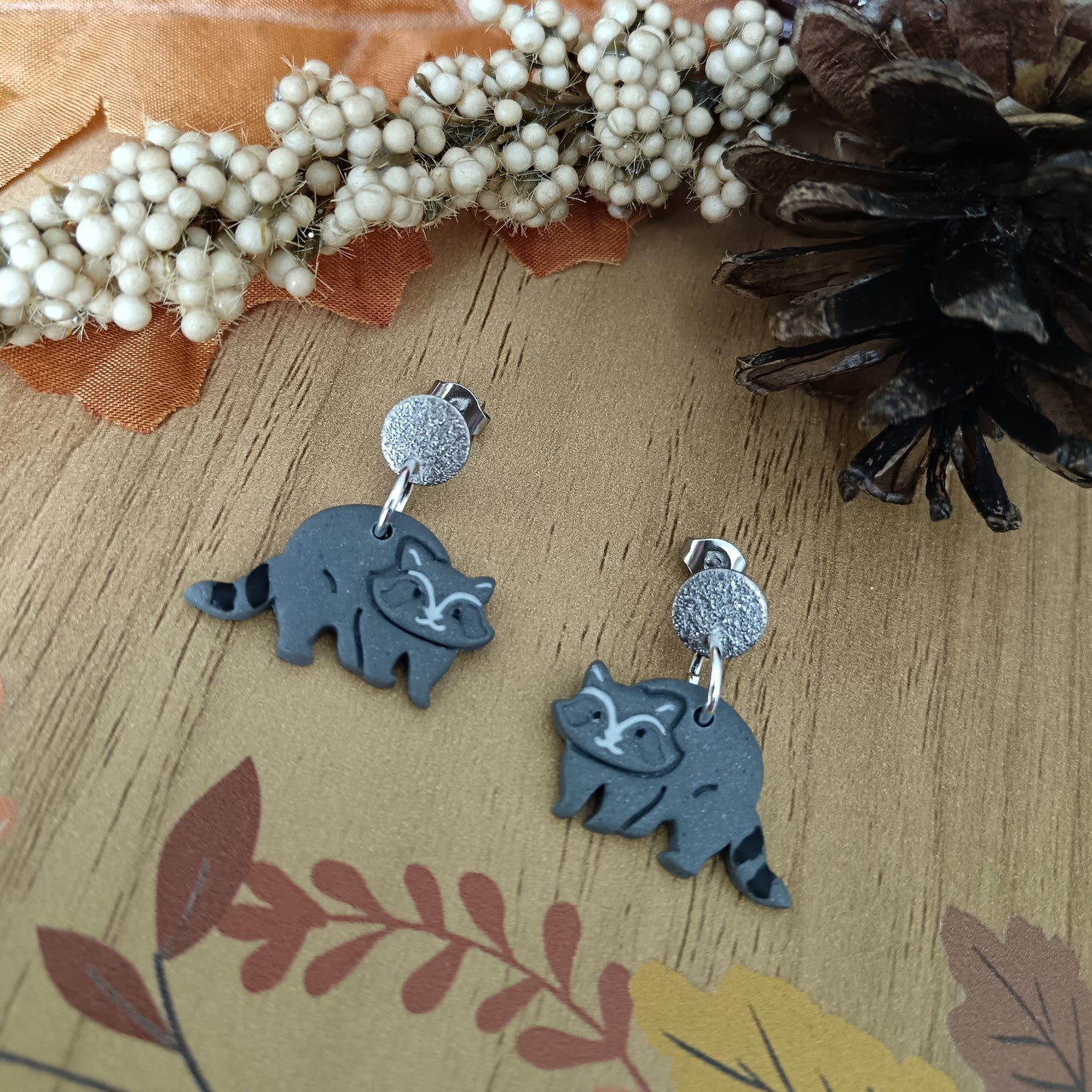Racoon Dangle Stud Earrings