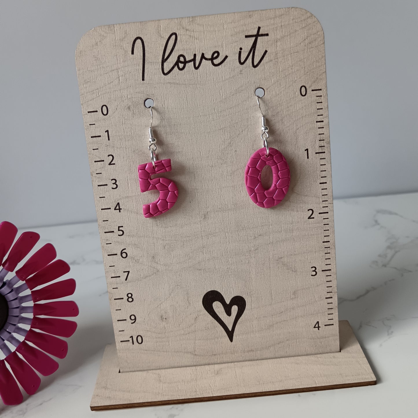 50th Birthday Hot Pink Hook Earrings
