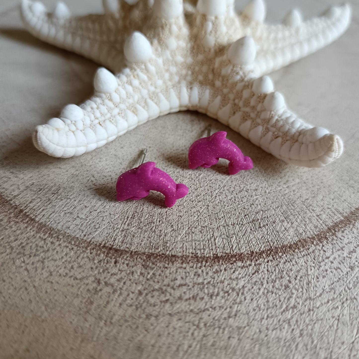 Micro Dolphin Hot Pink Shimmer Stud Earrings