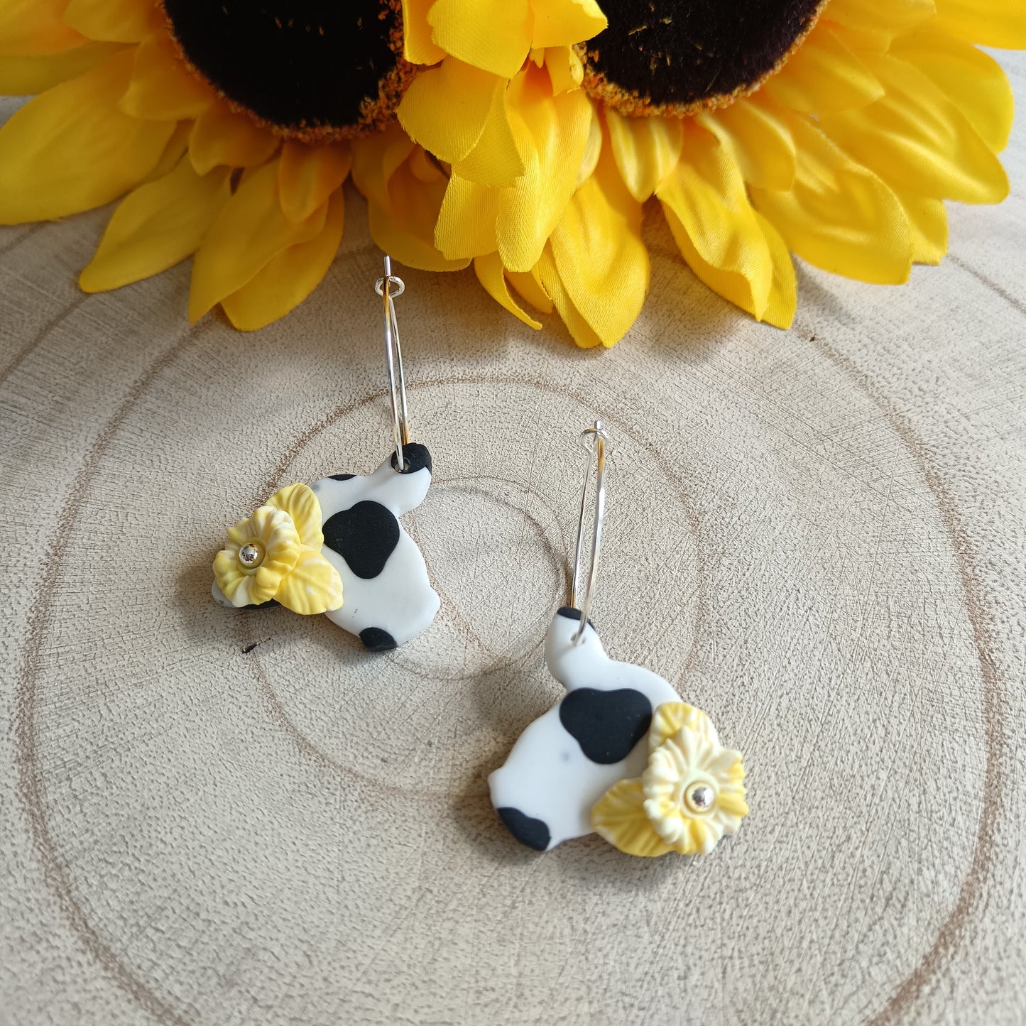Floral Cow Print Hoop Earrings