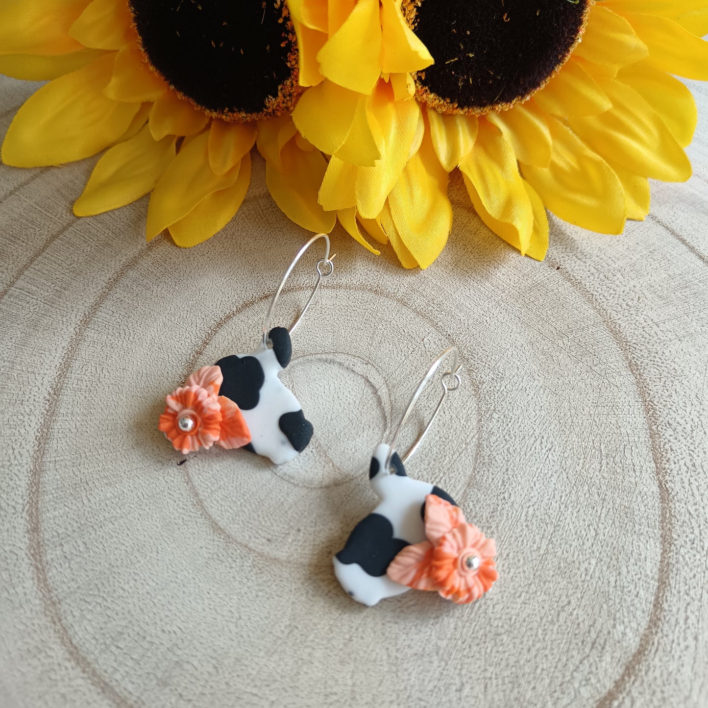 Floral Cow Print Hoop Earrings
