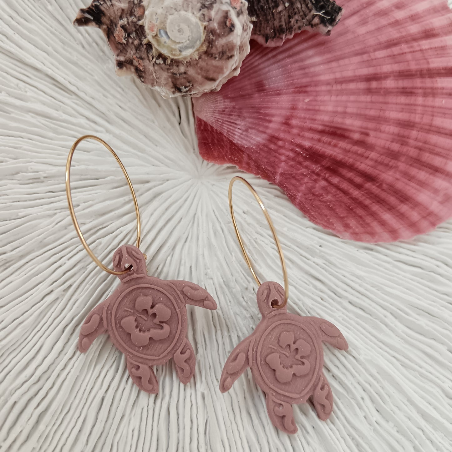 Turtle Dusky Pink Hoop Earrings