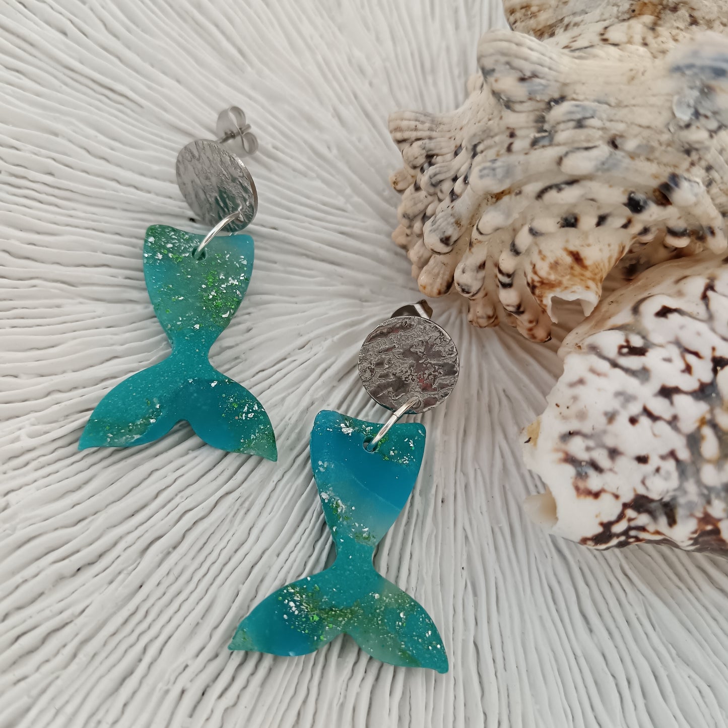 Mermaid Turquoise, Silver & Translucent Stud Earrings