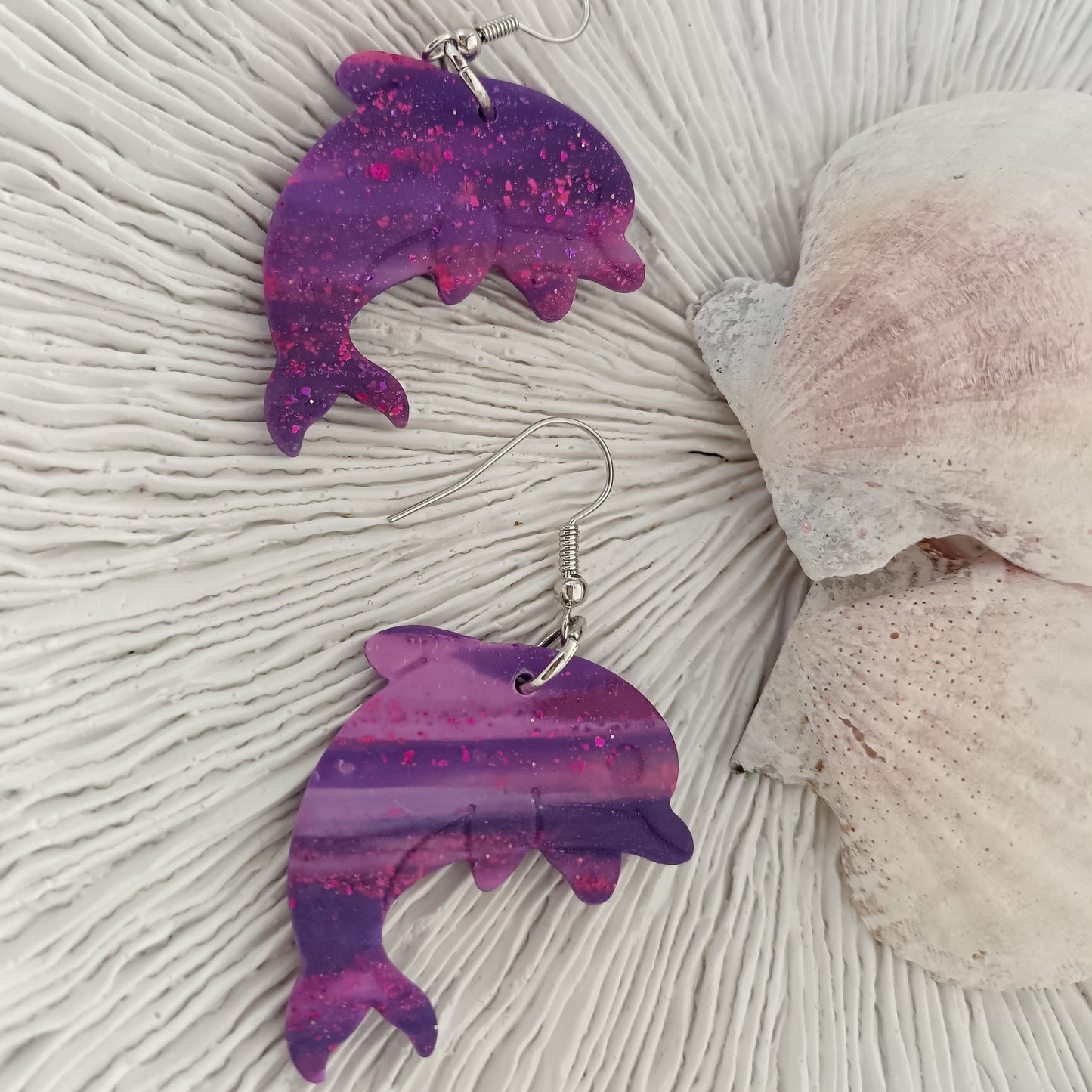 Dolphin Purple Ombre Hook Earrings