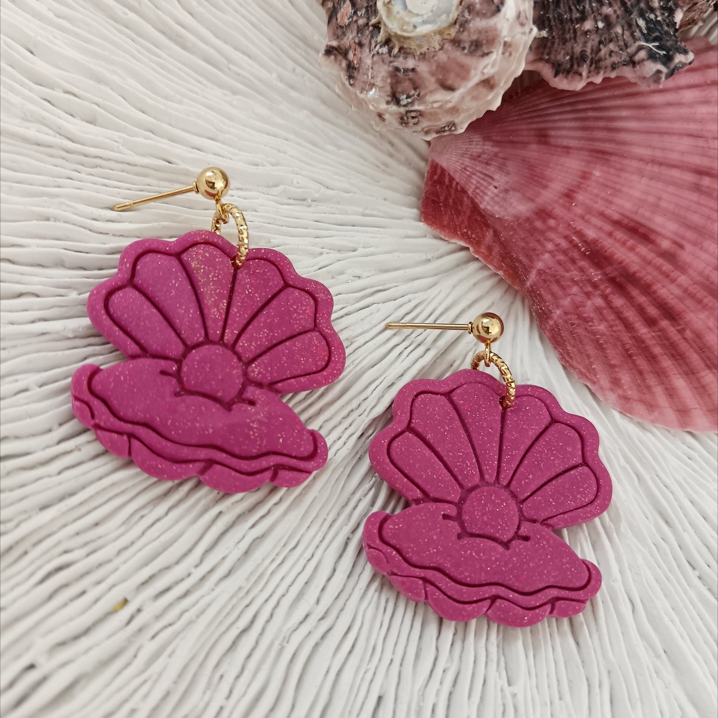 Pearl Shell Hot Pink Stud Earrings