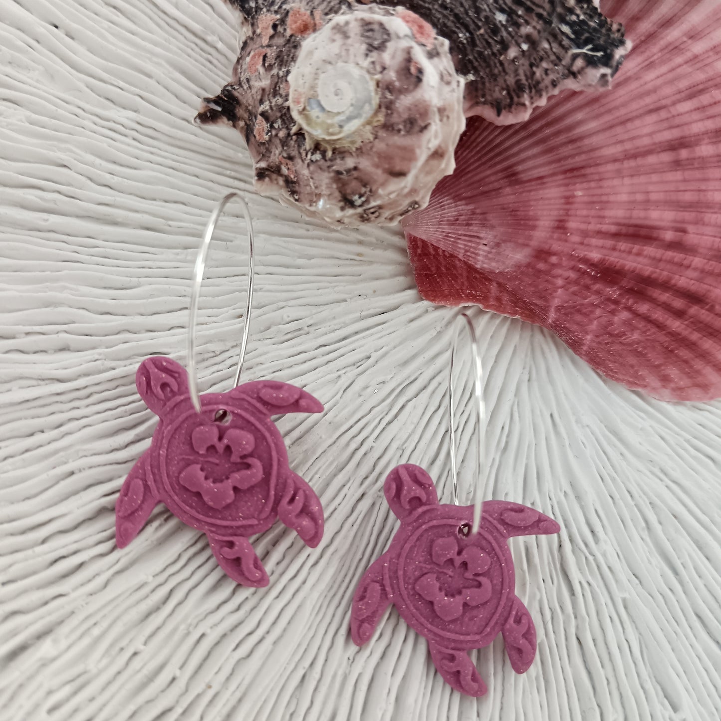 Turtle Hot Pink & Silver Hoop Earrings