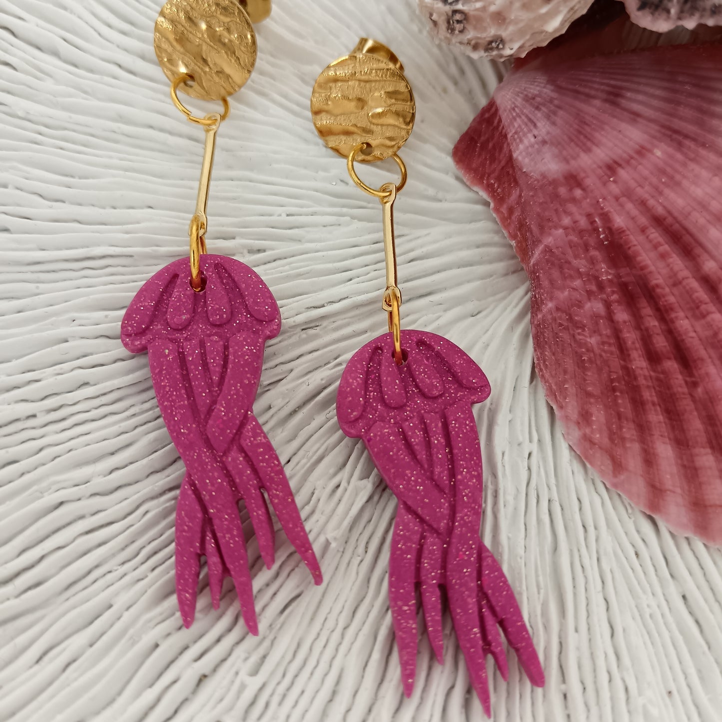 Jellyfish Hot Pink Dangle Stud Earrings