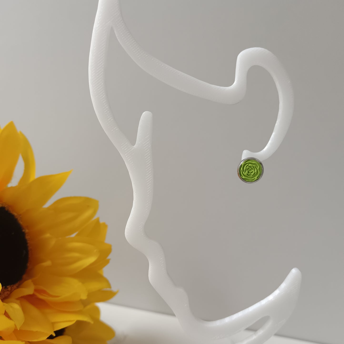 Lime Green Rose Bezel Stud Earrings