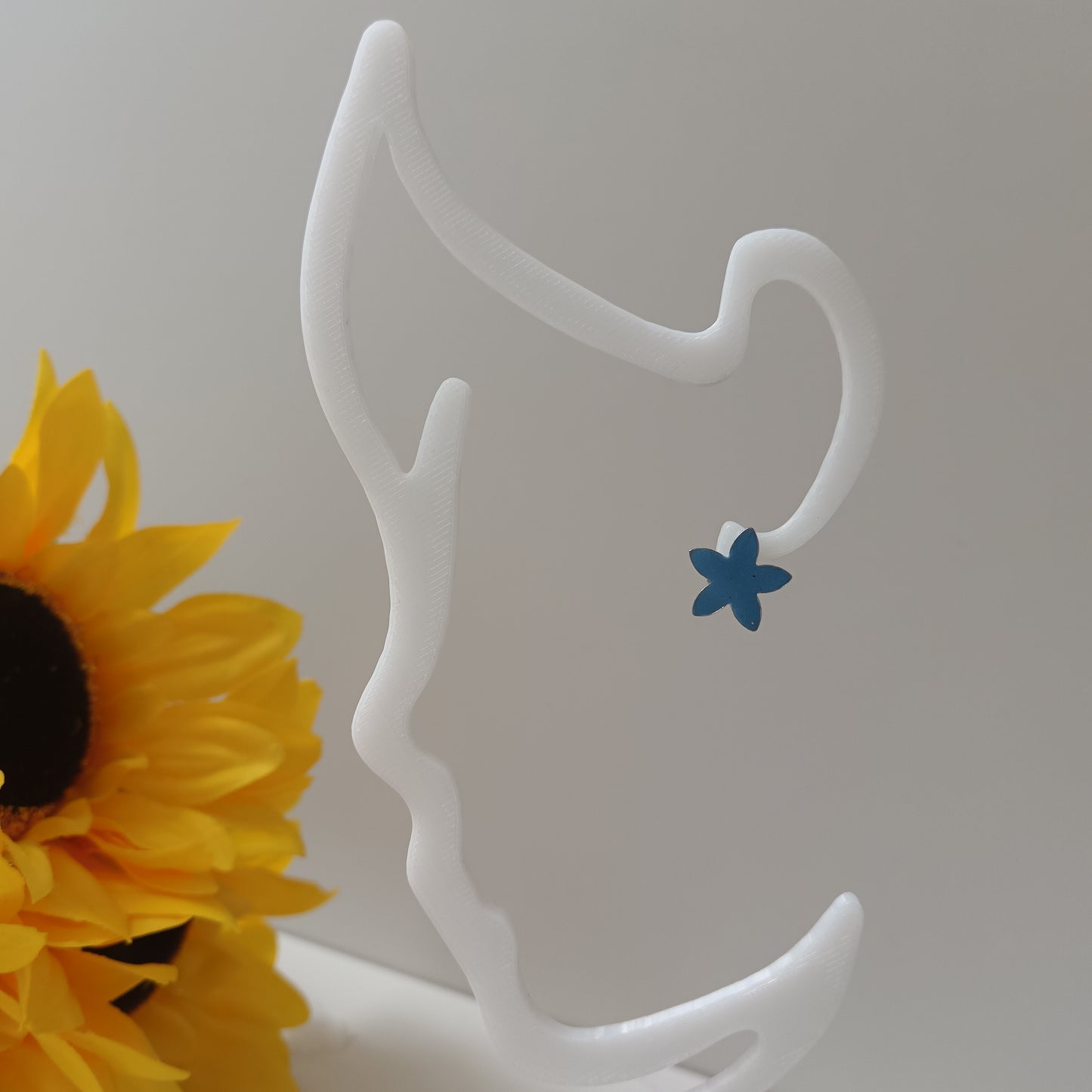 Denim Blue Flower Bezel Stud Earrings