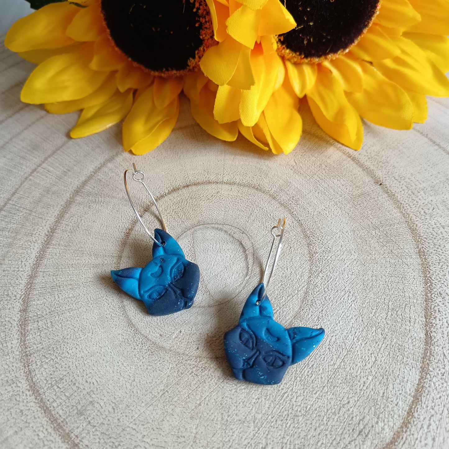 Cat Ombre Blue Hoop Earrings
