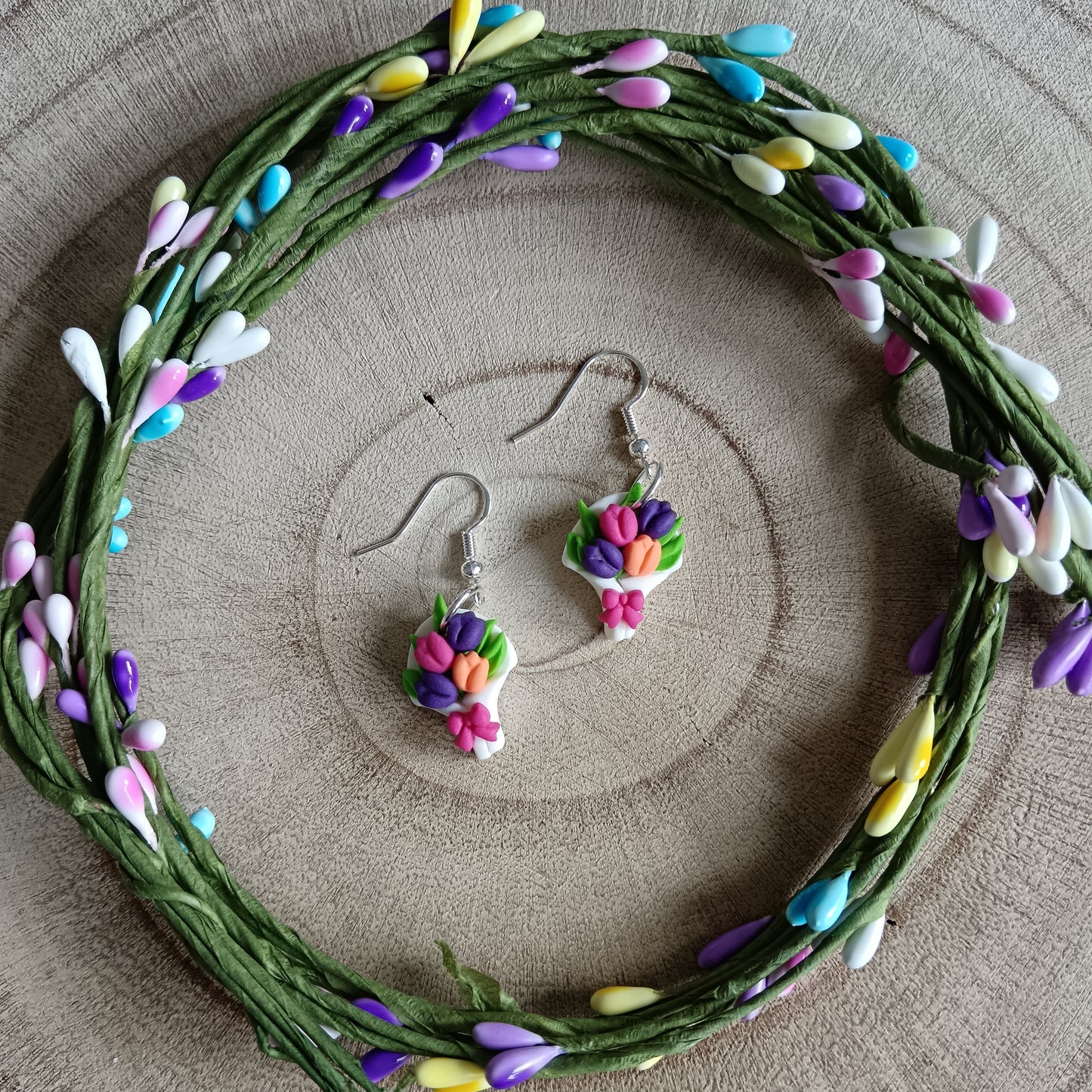 Vibrant Tulip Bouquet Dangle Hook Earrings