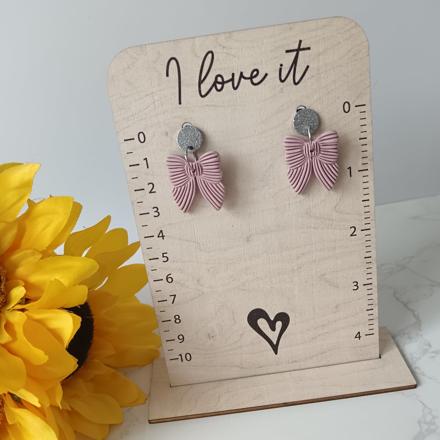 Baby Pink Bow Dangle Glitter Stud Earrings