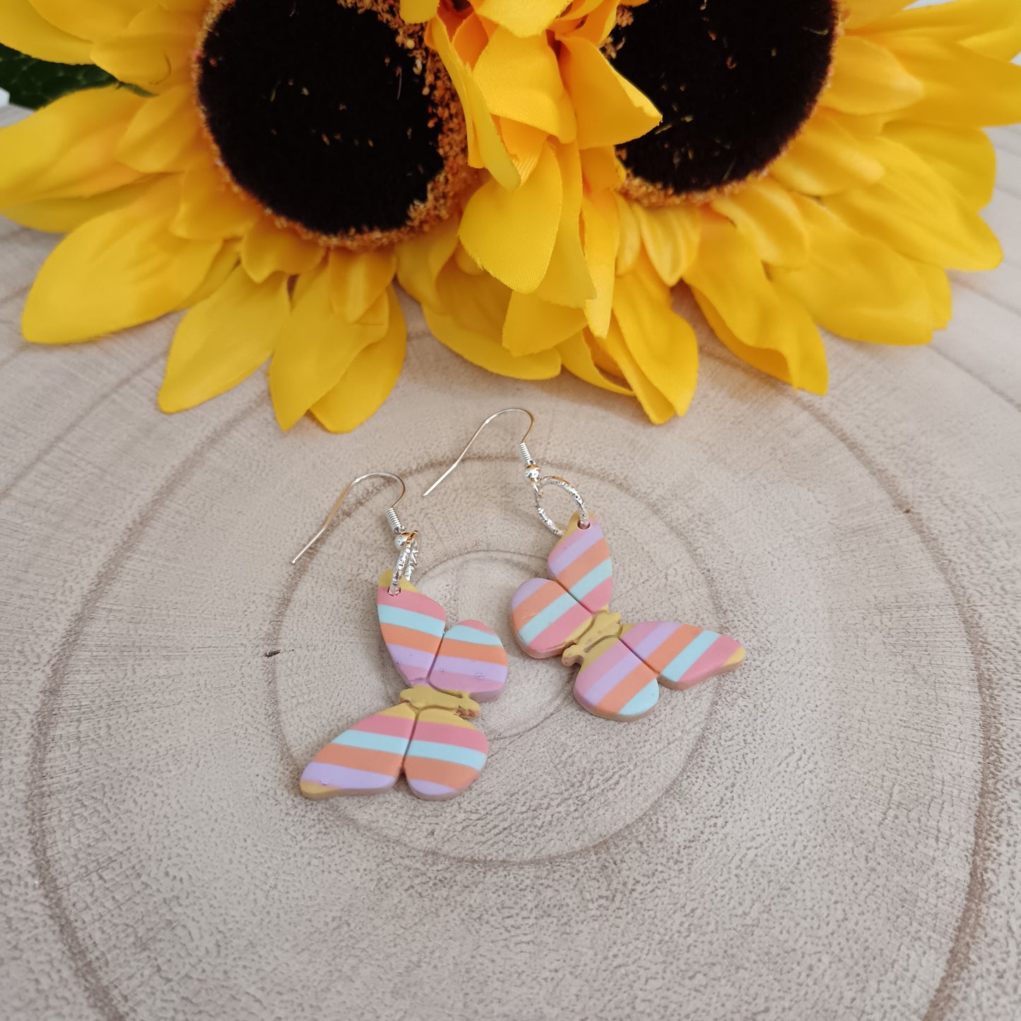 Butterfly Colourful Stripy Pastel Hook Earrings