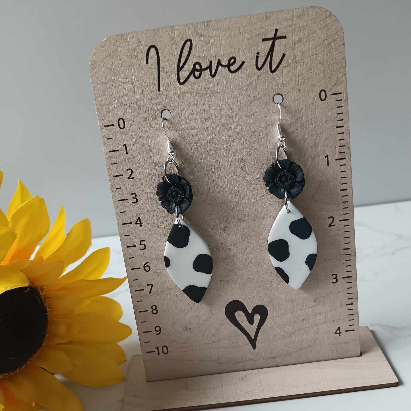 Cow Print Flower Hook Earrings