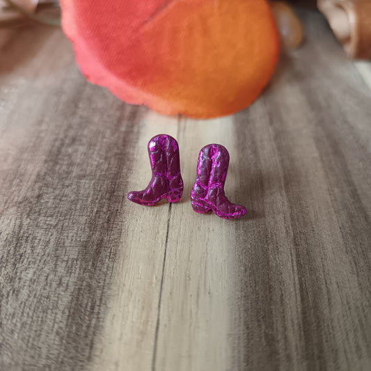 Micro Cowgirl Burgundy Boots Stud Earrings