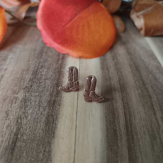 Micro Cowgirl Caramel Brown Boots Stud Earrings