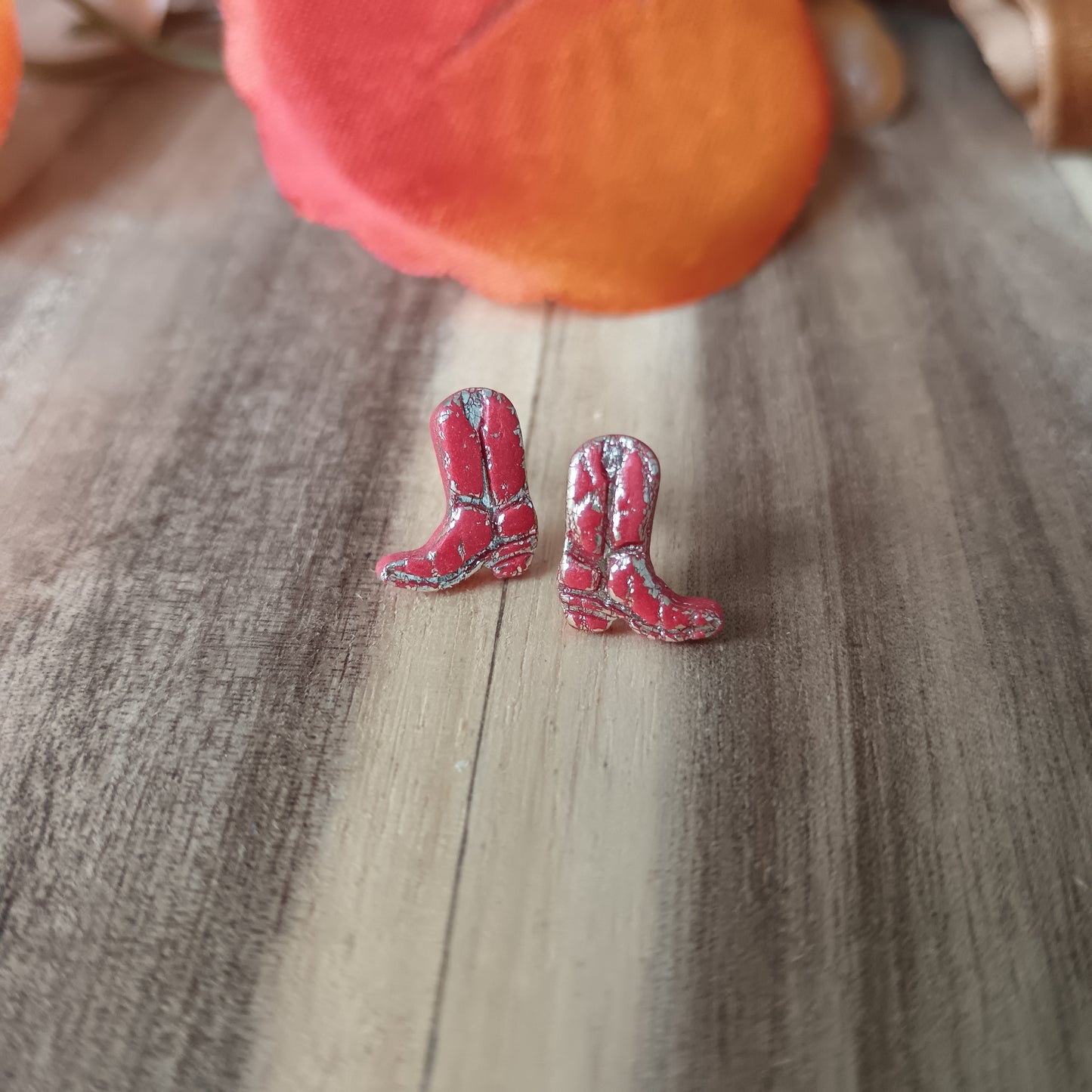 Micro Cowgirl Burnt Orange & Gold Boots Stud Earrings