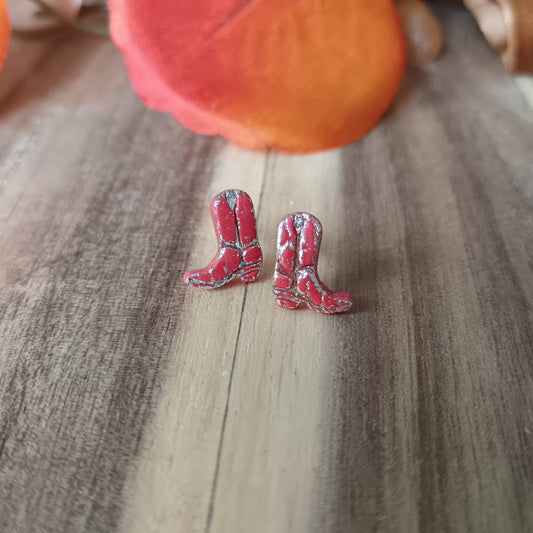 Micro Cowgirl Burnt Orange & Gold Boots Stud Earrings
