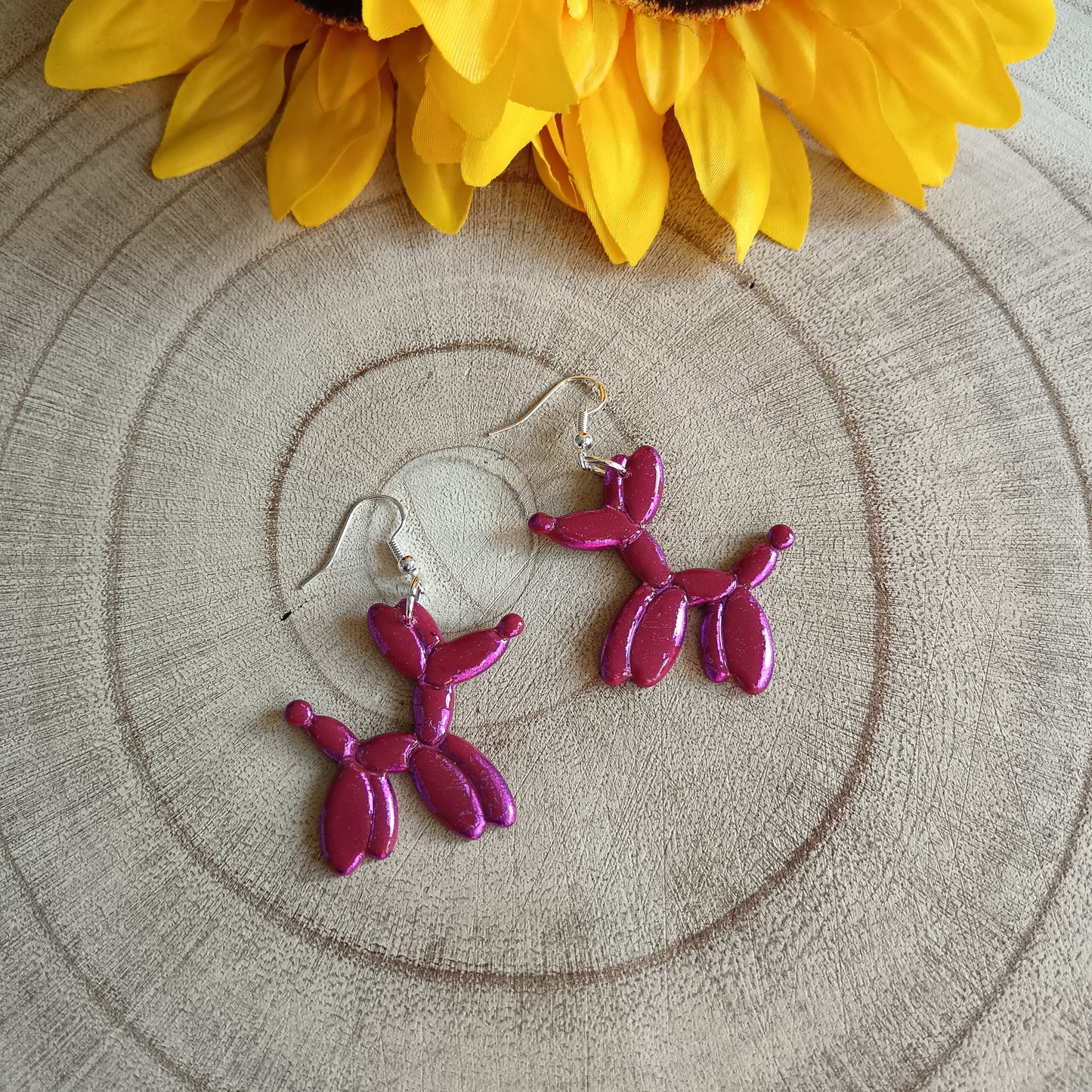 Burgundy Balloon Twist Dog Hook Earrings