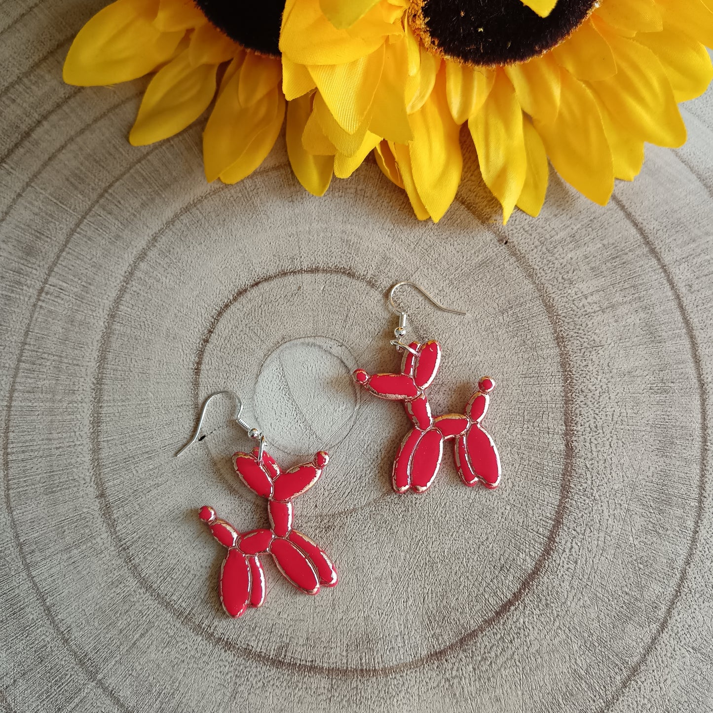 Red & Gold Balloon Twist Dog Hook Earrings