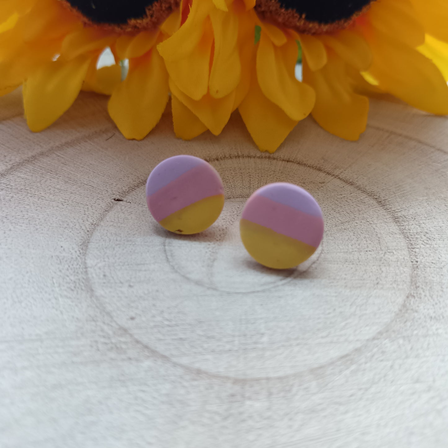 Circle Colourful Stripy Pastel Stud Earrings