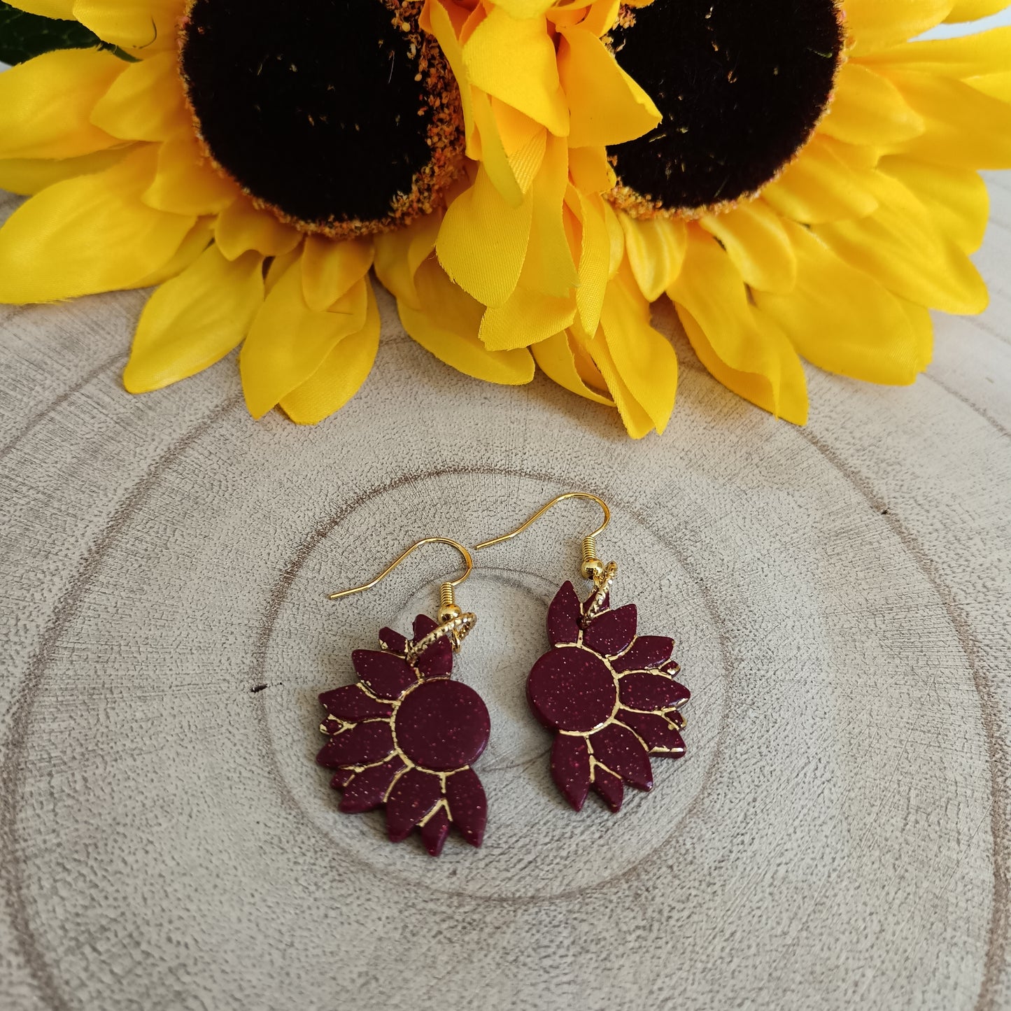 Half Sunflower Hook Earrings