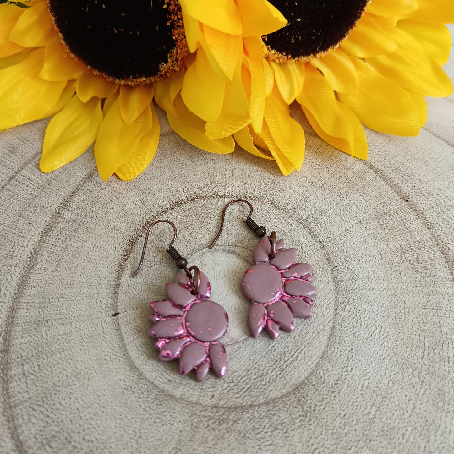 Half Sunflower Hook Earrings