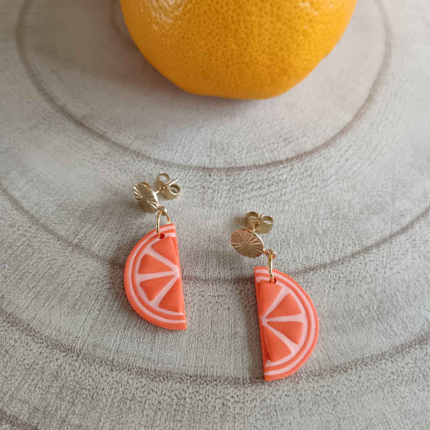 Orange Slice & Half Slice Stud & Half Huggie Hoop Earrings
