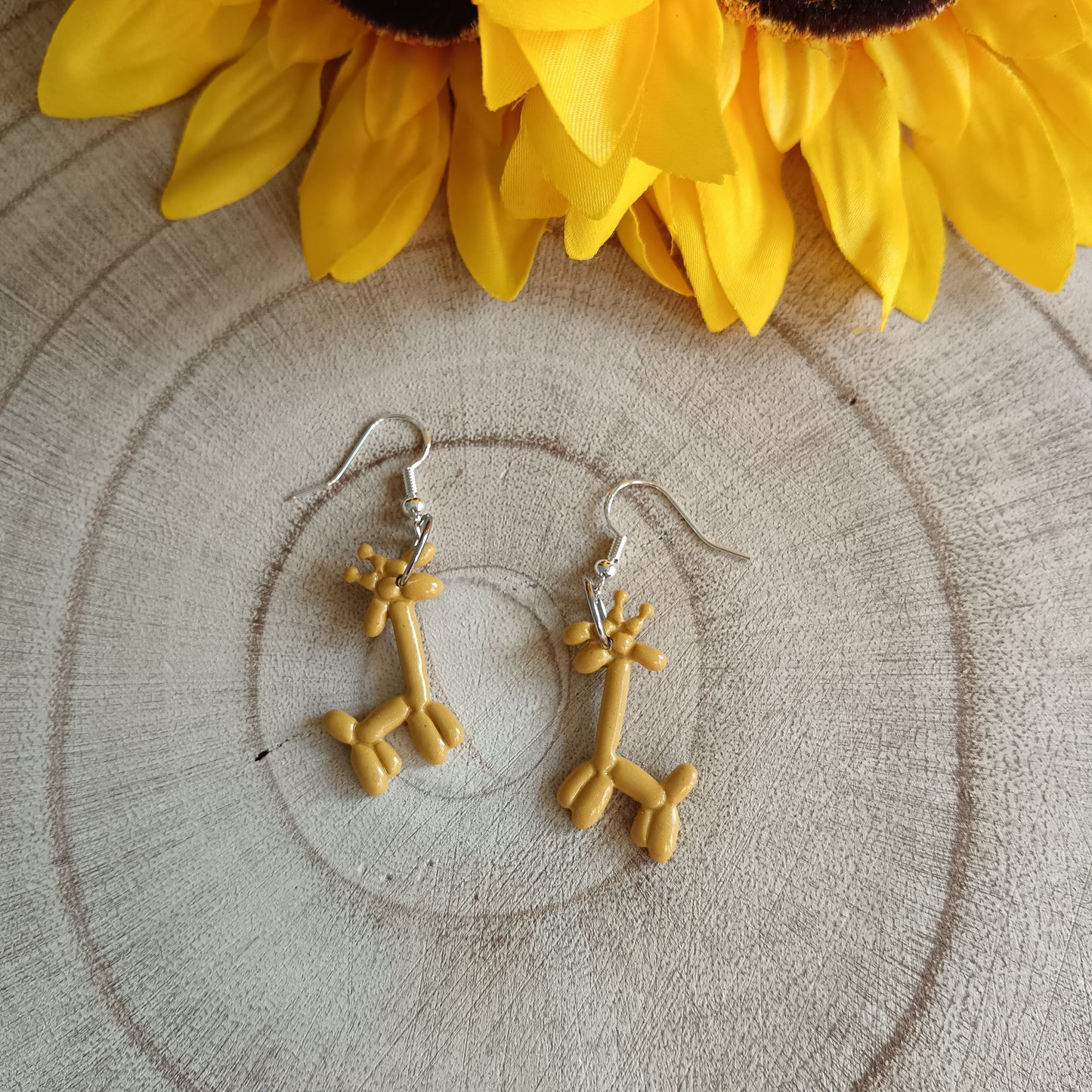 Yellow Giraffe Balloon Twist Hook Earrings