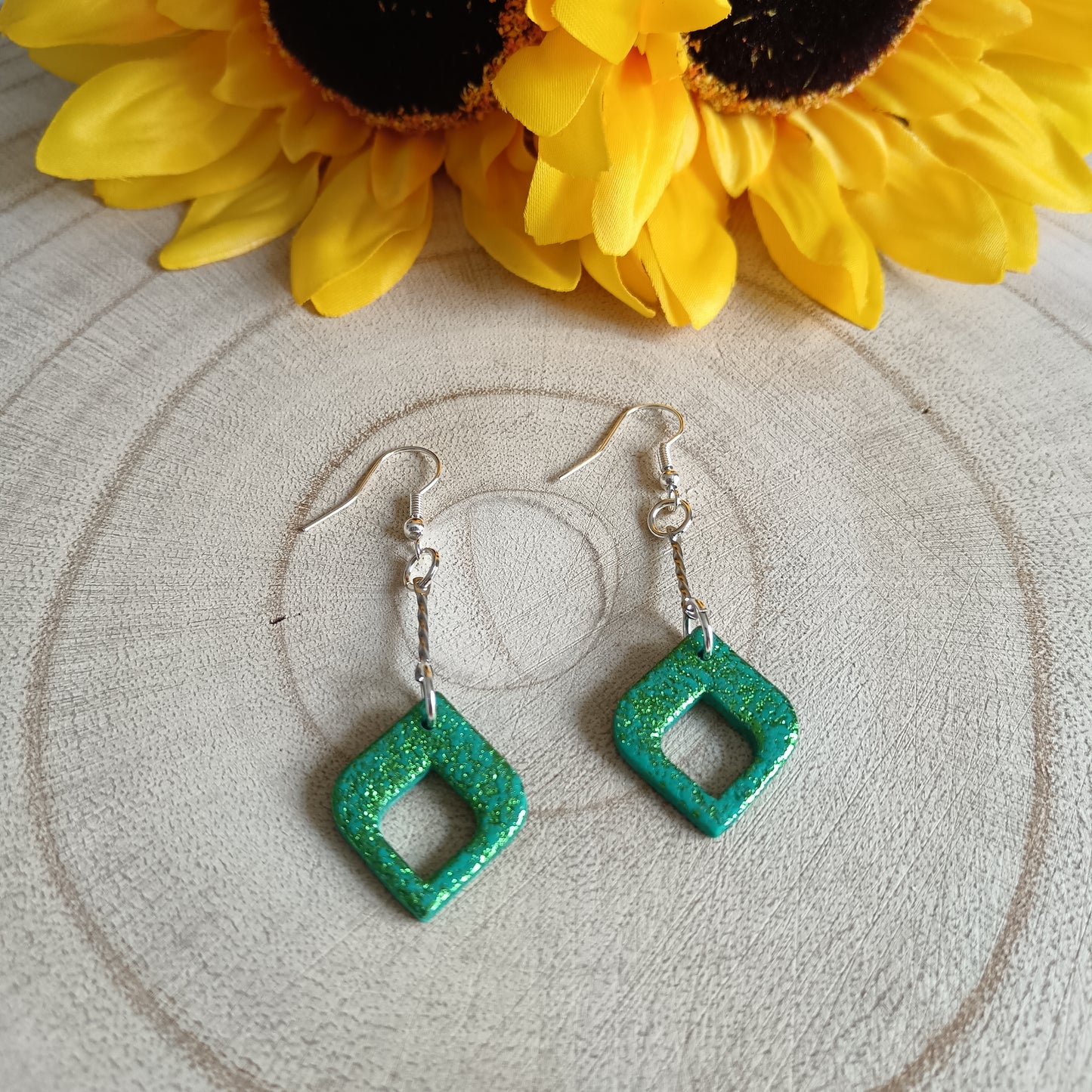 Glitter Green & Silver Earrings