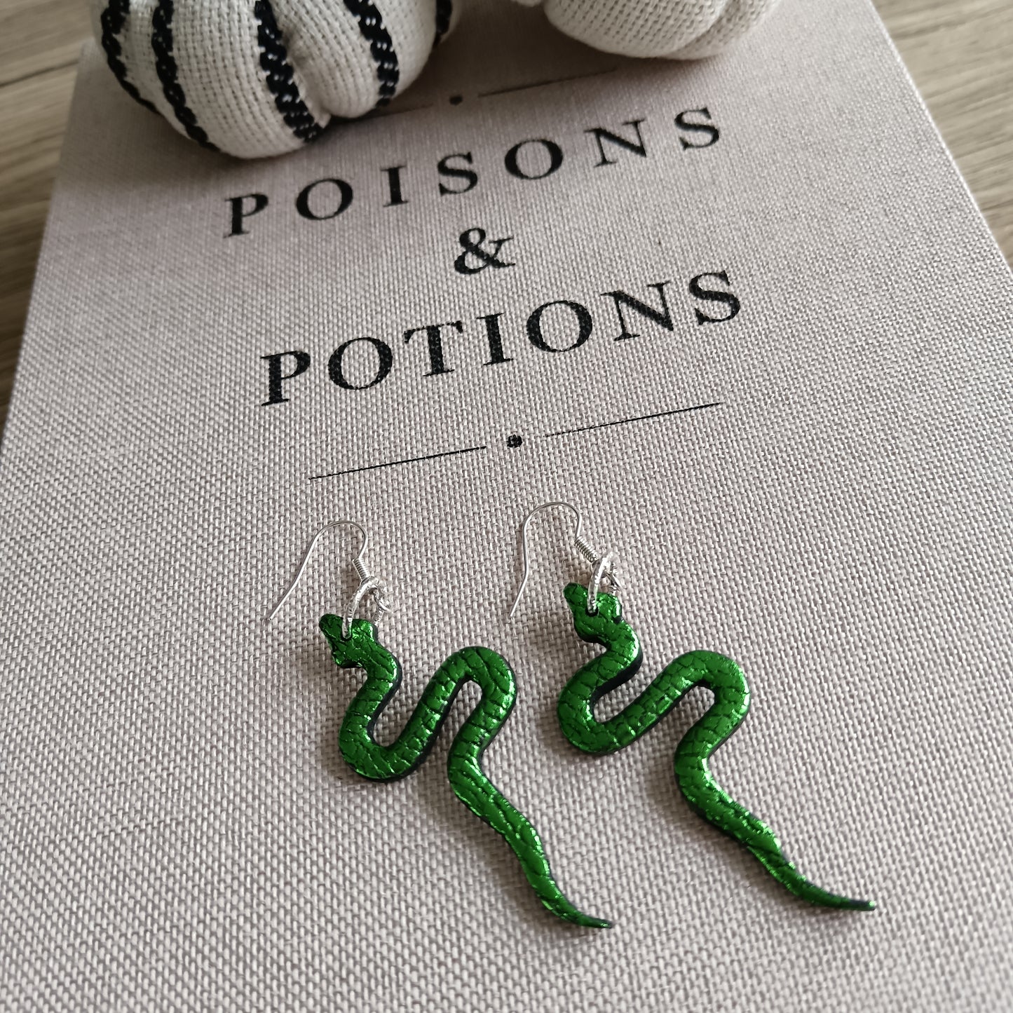 Green Metallic Snake Hook Earrings