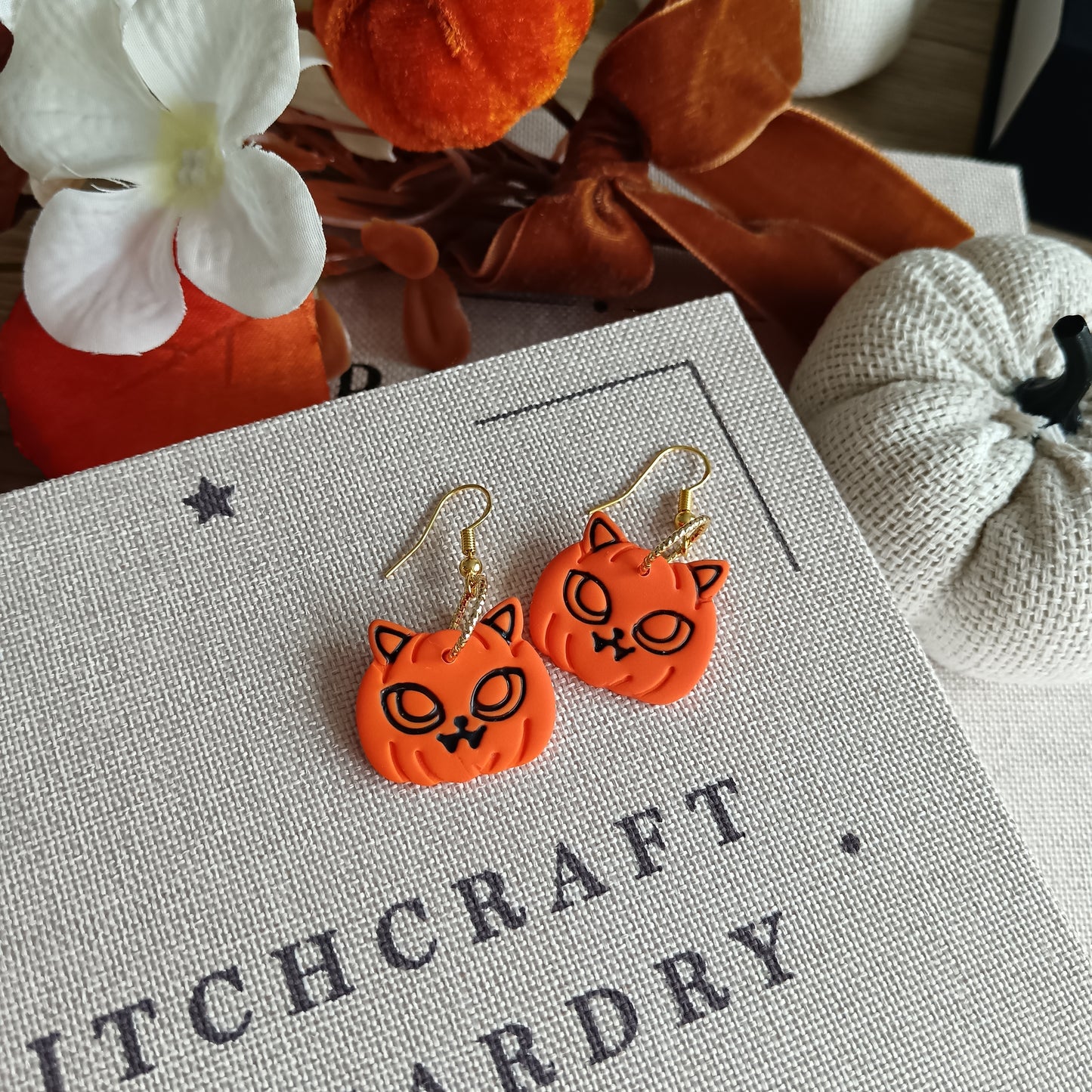 Pumpkin Cat Hook Earrings