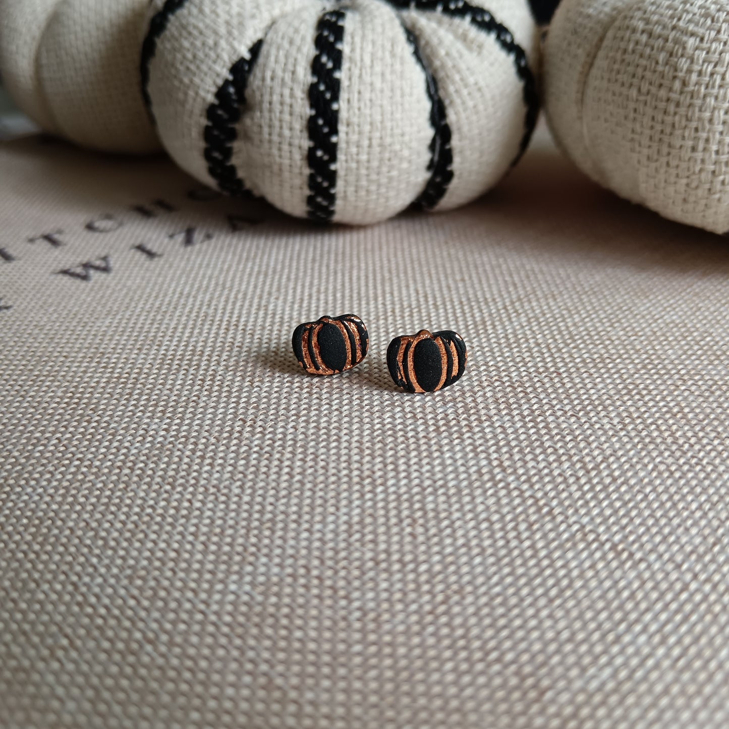 Black & Gold Pumpkin Stud Earrings