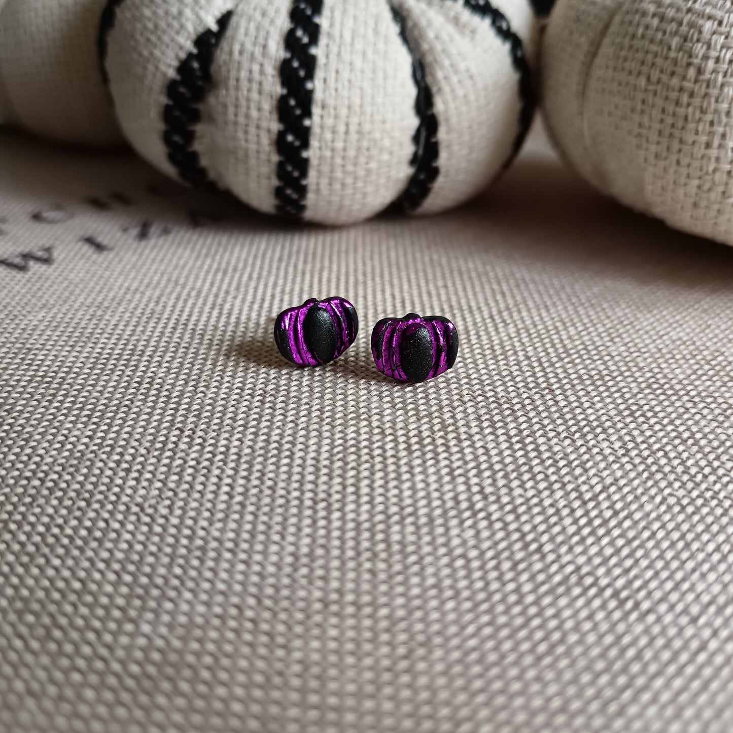 Black & Purple Pumpkin Stud Earrings