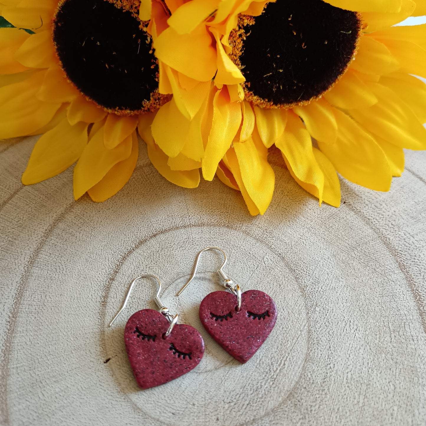 Heart Lash Red & Black Hook Earrings