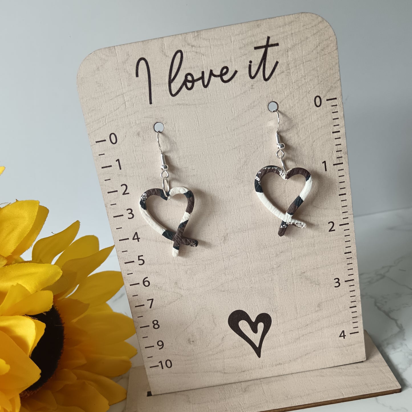 Leopard Print X Heart Hook Earrings