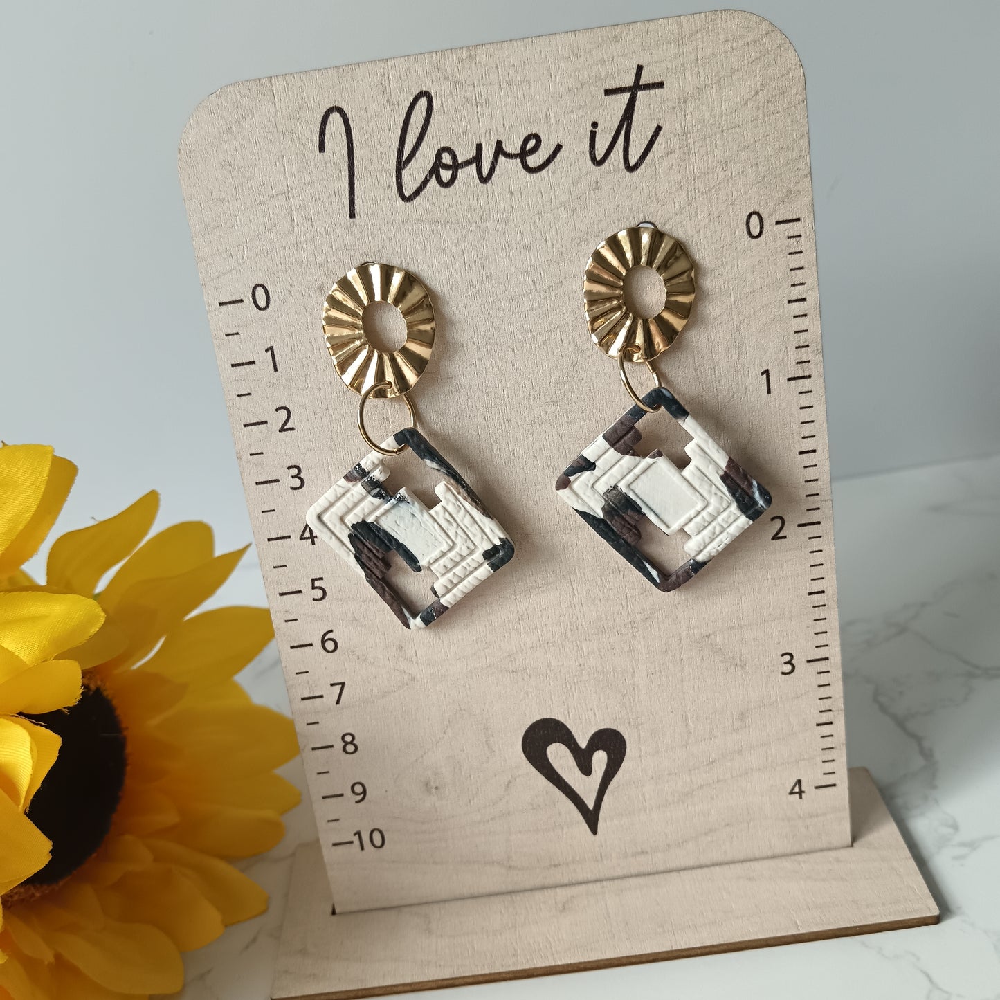 Leopard Print Square Dangle Stud Earrings
