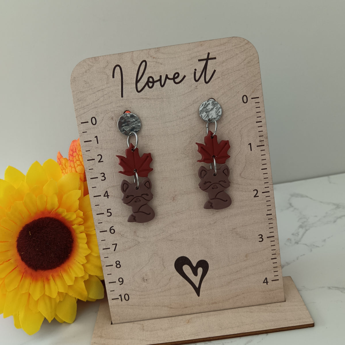 Fox & Maple Leaf Dangle Stud Earrings