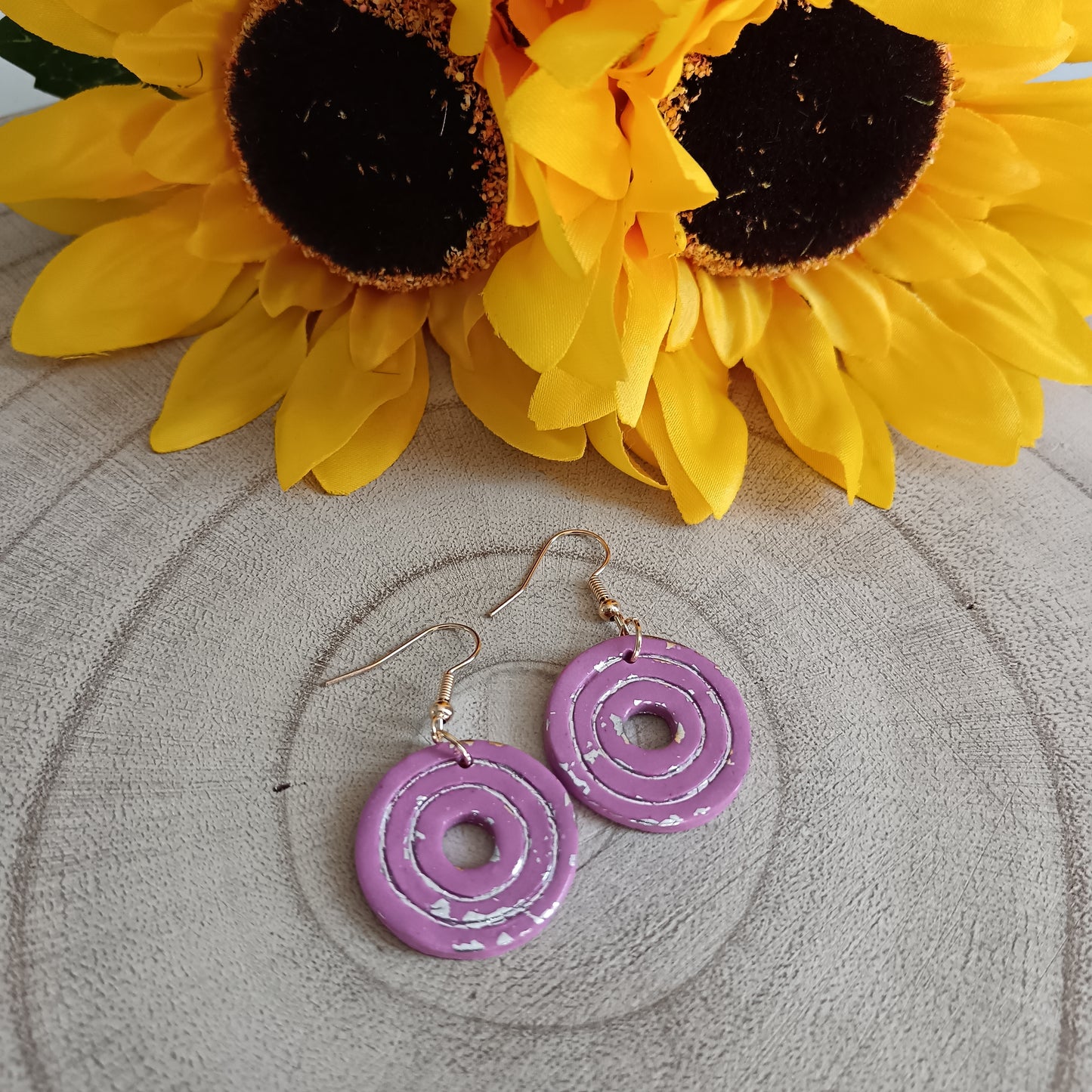Retro Circle Pink & Silver Hook Earrings