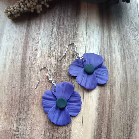Purple Poppy Silver Hook Earrings