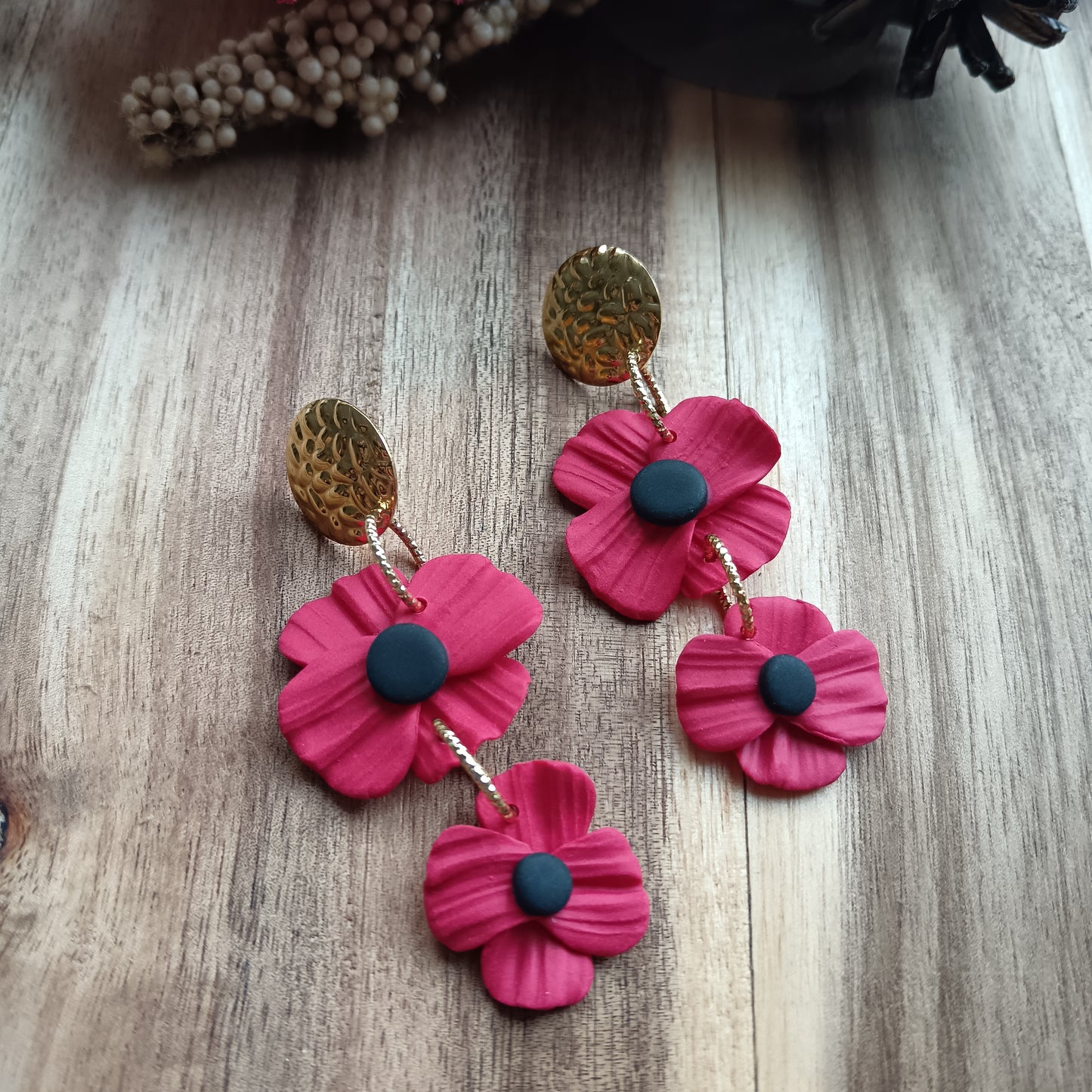 Poppy Gold Dangle Stud Earrings