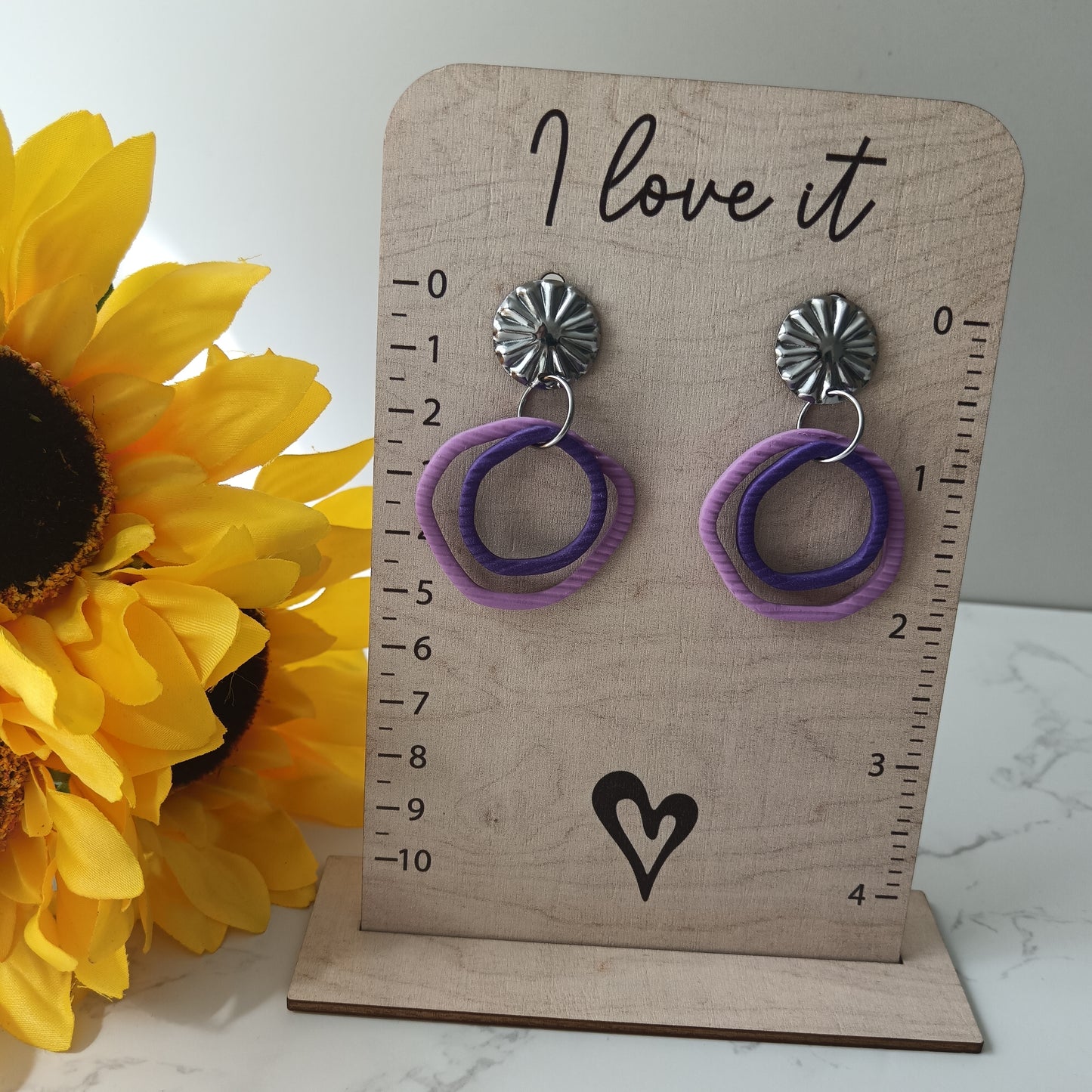 Skinny Organic Purple & Lilac Hoop Dangle Stud Earrings