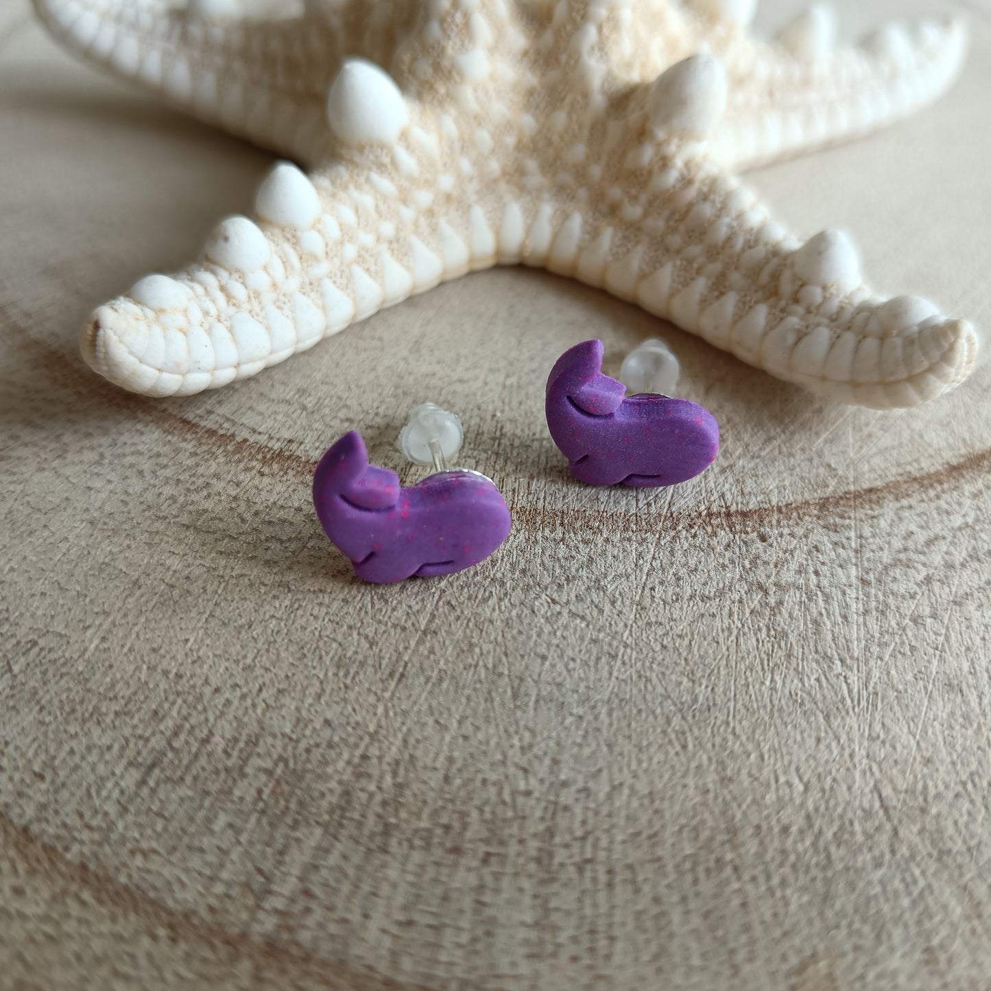Whale Purple Pink Shimmer Stud Earrings